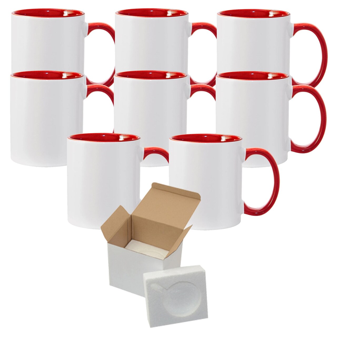8 Pcs 11OZ Red Inner & Handle Sublimation Mugs With Foam Support Boxes